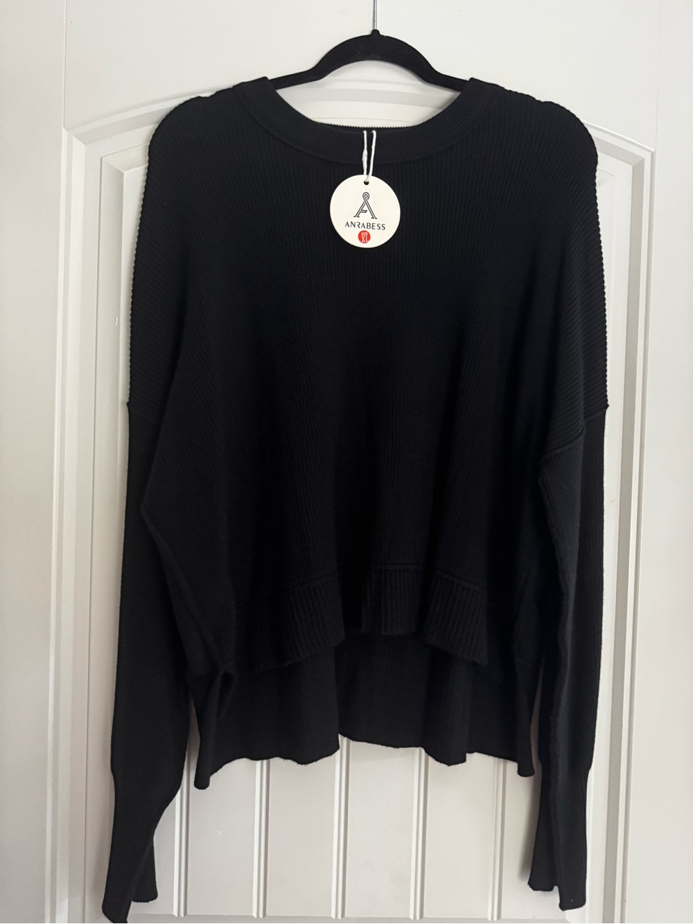 Black Ribbed Crewneck Sweater